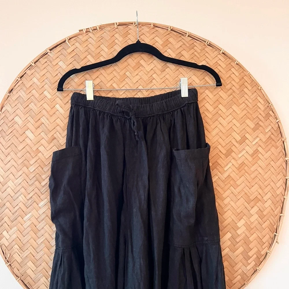FREE‎ PEOPLE BOHO QUINN BLACK VISCOSE/LINEN BLEND PANTS BOHEMIAN RESORT-WEAR EUC - Picture 8 of 13